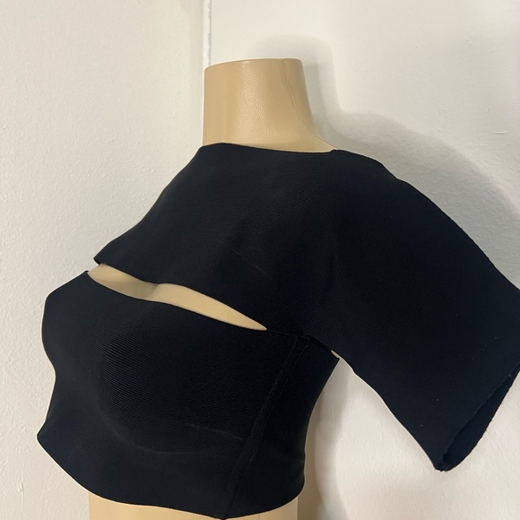 Alexander Wang Black Asymmetric Cutout Cropped Top Size Small - Picture 2 of 5